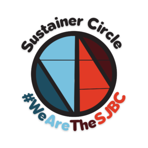 A circle logo in the style of the SJBC Window (blue and red segments). Text around the circle that reads, "Sustainer Circle - #WeAreTheSJBC"